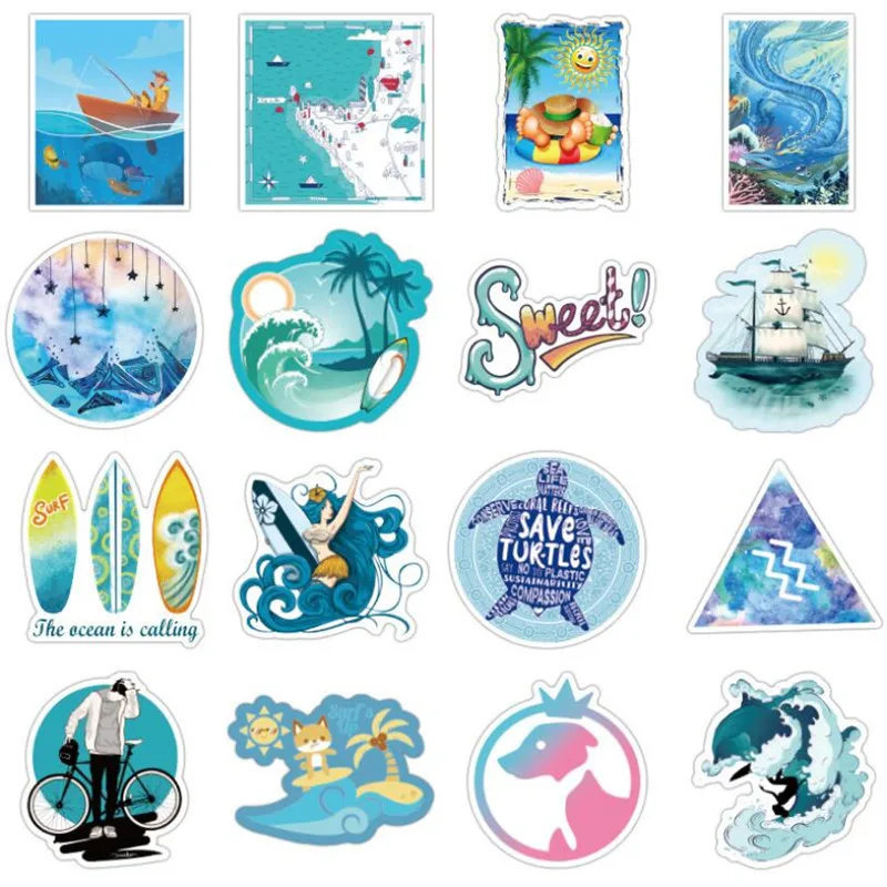 

10/30/50PCS Blue Style Fresh Trolley Case Cartoon Cute Waterproof Guitar Car Skateboard Graffiti Stickers Wholesale