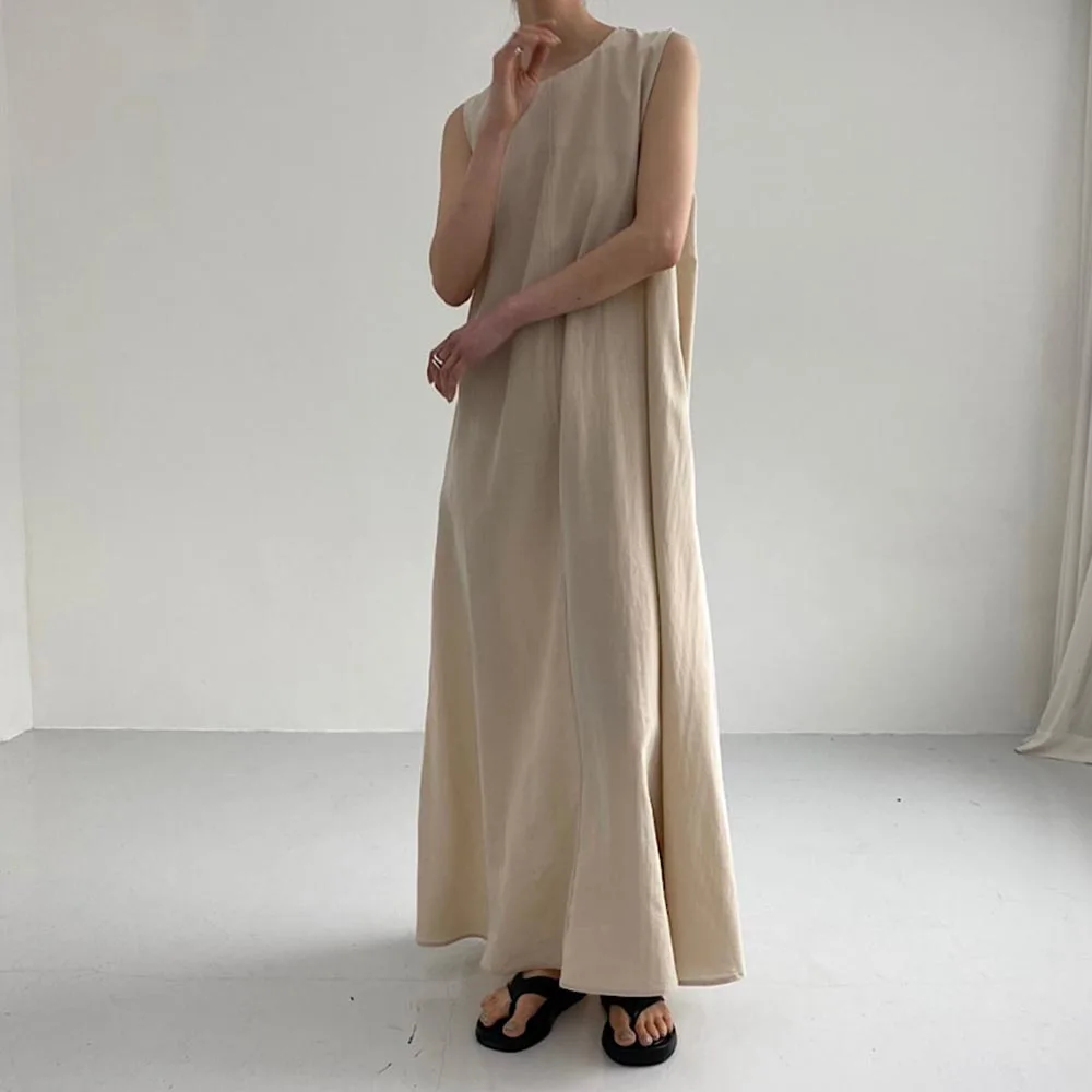 

Dress Multicolored Sleeveless Maxi Length With Pocket Round Neck Ladies Fashion Adult A-line Dressing Pullover Dress 2021 New