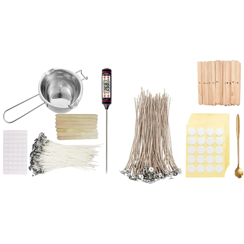 

2 шт., Набор для изготовления свечей, подсвечник, фитили, фитили, держатель для свечей, термометр и перемешивающая палочка