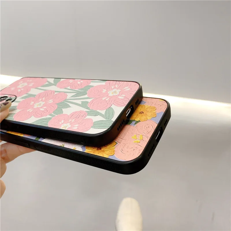 

Flower Oil Painting Phone Case For iPhone 12 11 Pro Max 7 8 Plus X XR XS Max Soft Camera Protection Back Cover Coque