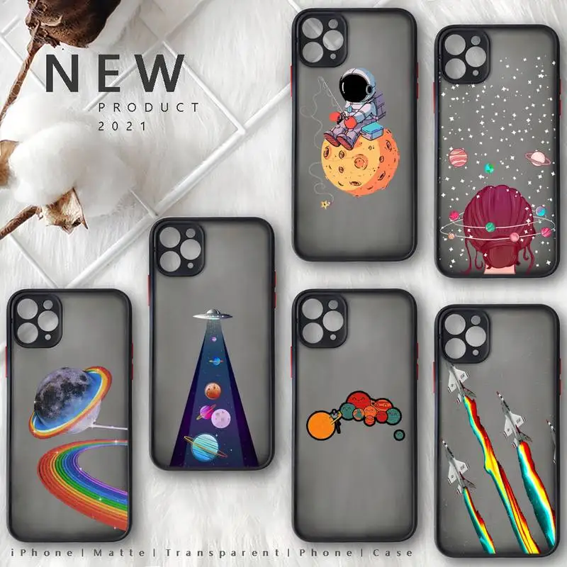 

astronaut design space star Phone Case matte transparent For iphone 7 8 11 12 plus mini x xs xr pro max cover