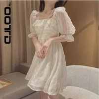 french summer dress women white puff sleeve korean style fairy dress lace chiffon elegant vintage dress 2021 new fashion