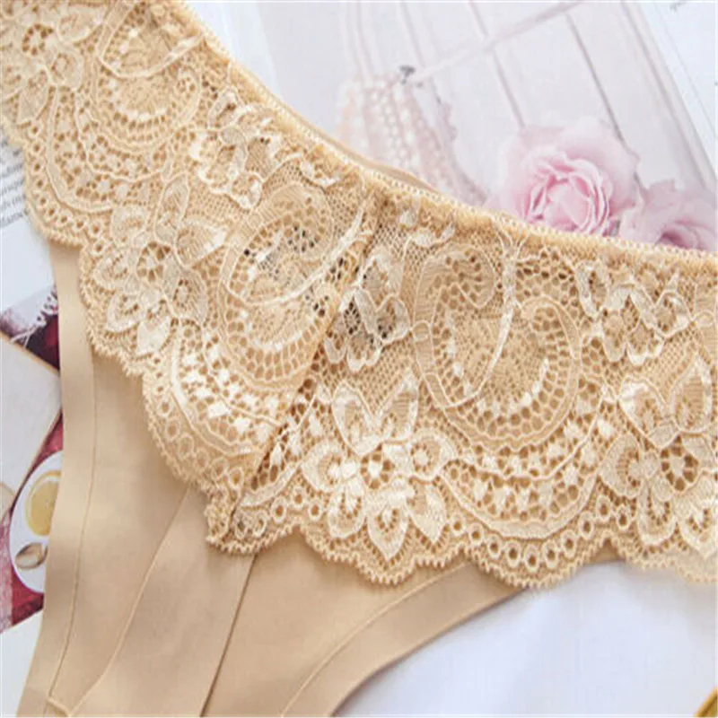 Бесшовные женские сексуальные кружевные трусики Короткие хлопковые Ажурные