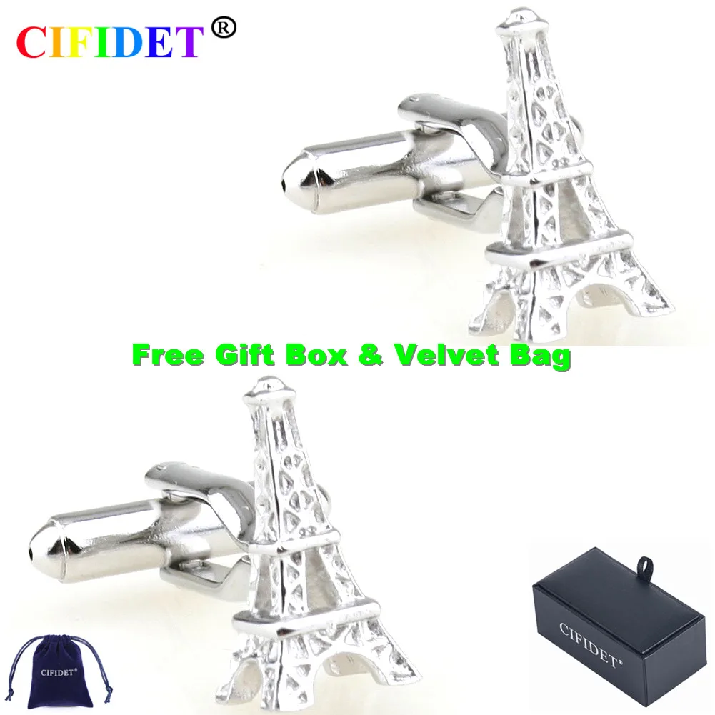 

CIFIDET бренд запонки модные рубашка с изображением Эйфелевой башни запонки с бархатным мешочком и подарочной коробке ювелирные изделия Аксес...