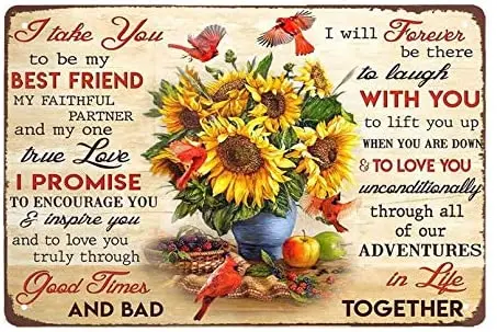 

good luckcy Sunflower and Cardinal Birds Tin Logo Retro Style You to Be My Best Friend Metal Sign 12x16 Inches Decorating Farm
