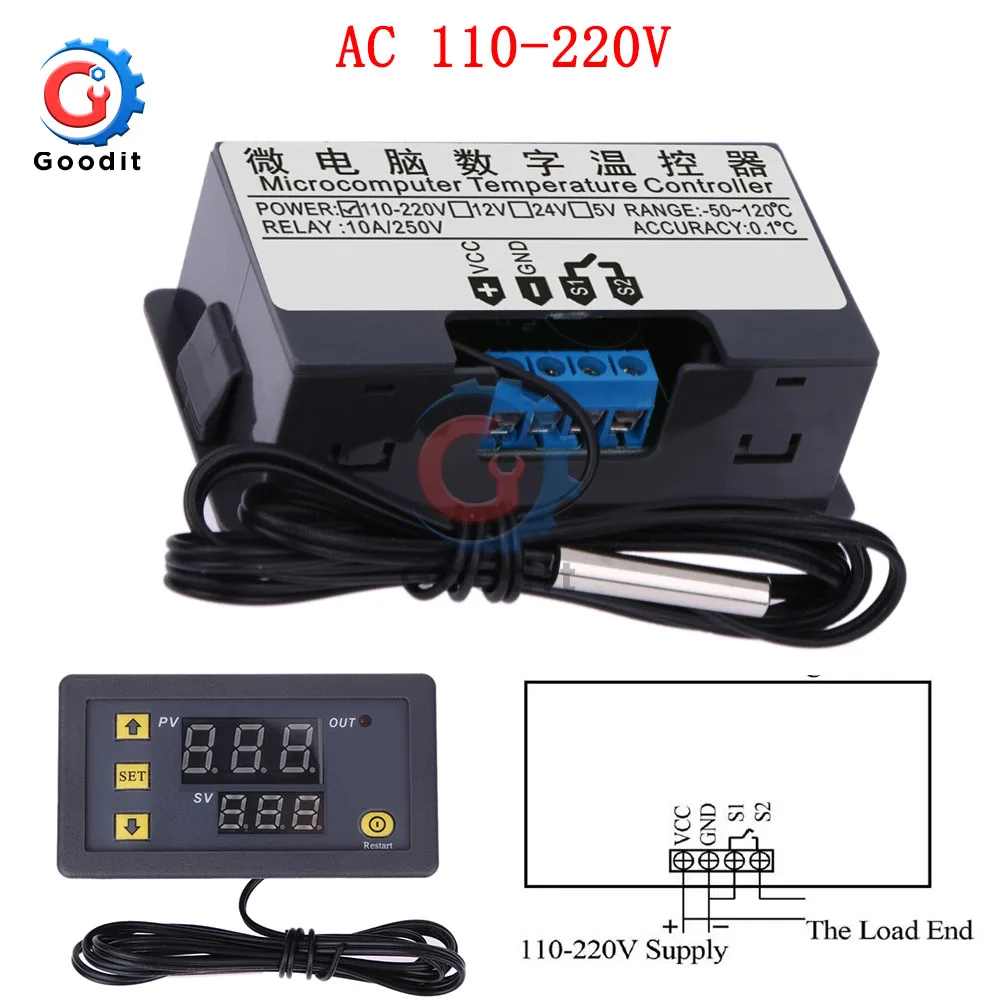 W3230 DC 12V AC 110 V-220 V 20A светодиодный цифровой контроль температуры Лер Термостат Термометр регулятор нагрева охлаждения контроль метр