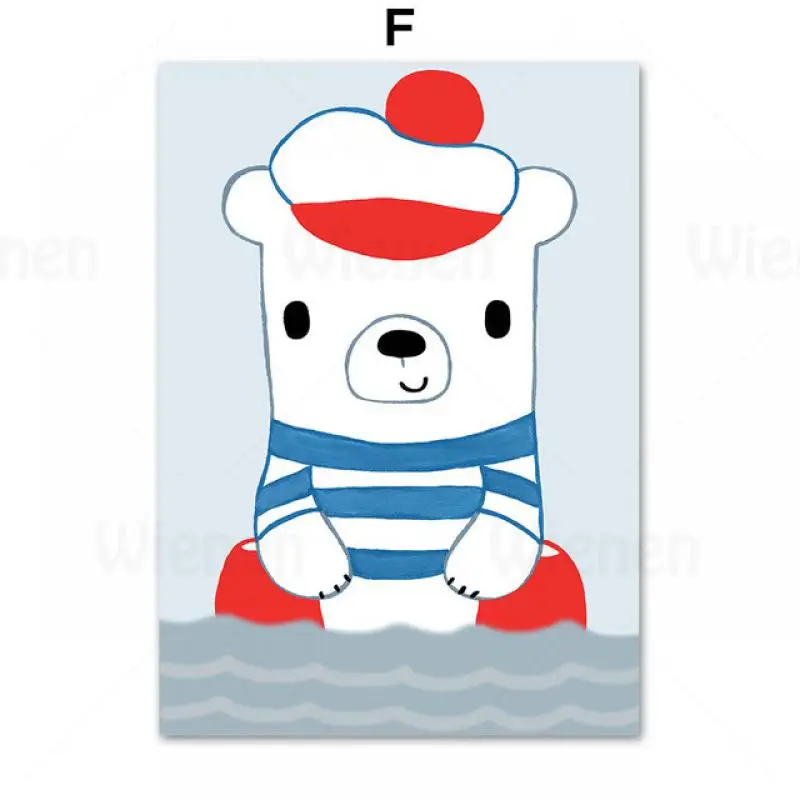 

Cartoon Posters HD Prints Sailors Sea Lion Dolphin Polar Bear Mediterranean Wall Art Canvas Painting Nordic Home Decor Nursery