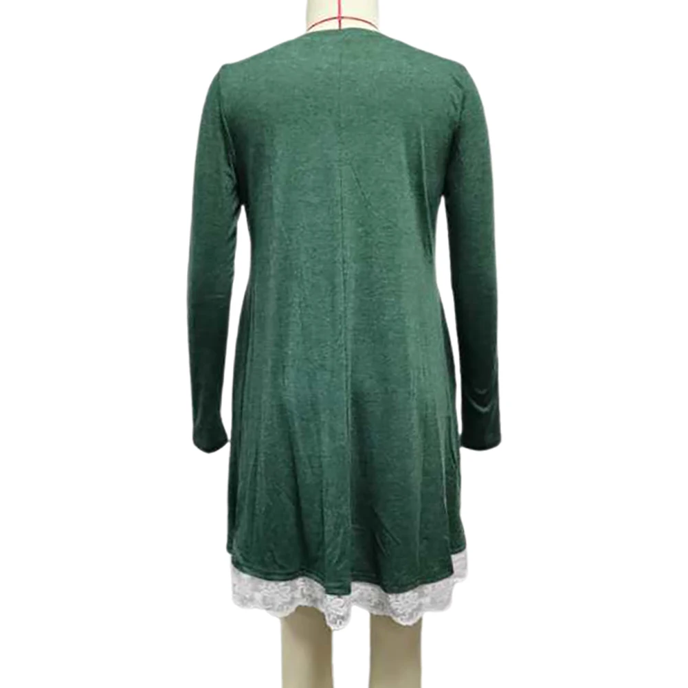 

Women Autumn Long Sleeve Lace Patchwork Dandelion Print Loose Large Hem Dress