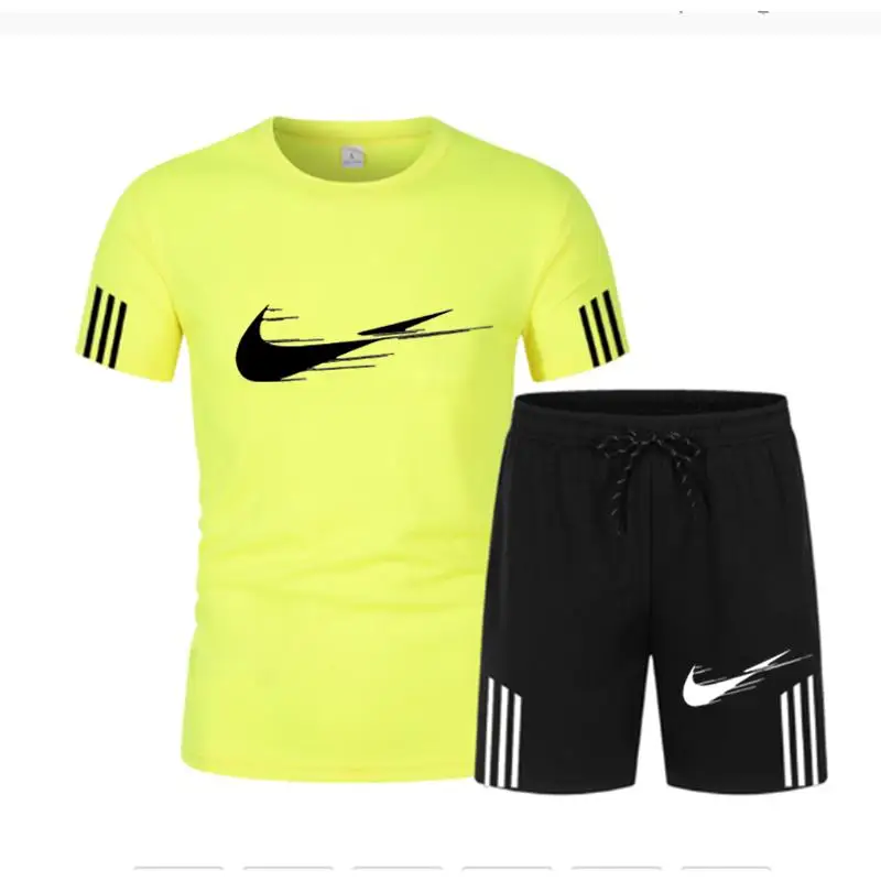 

2021 New Men's Tracksuit Summer Clothes Sportswear Two Piece Set T Shirt Shorts Brand Track Clothing Male Sweatsuit Sports Suits