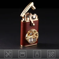 2020 variety of styles rocker arm kerosene lighters retro natural solid wood leather cigar lighter pure copper men and womengift