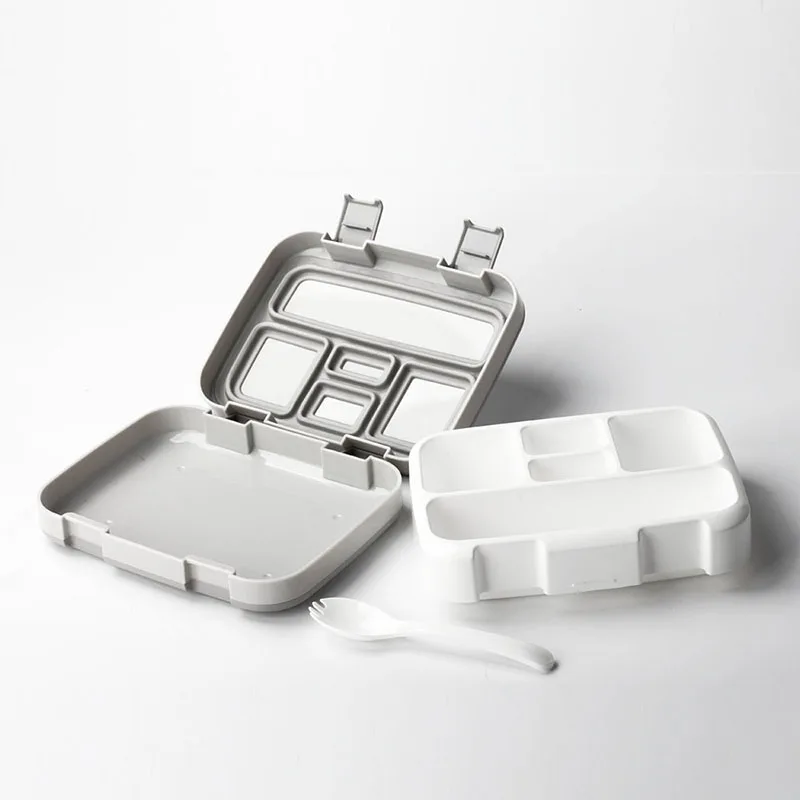 5 Grids Gray Kids Portable Lunch Box Leakproof Lunch Container Meal Prep Containers Microwave Safe Flip Lid Plastic Healthy Bento Box - Цвет: 5 Grids Gray