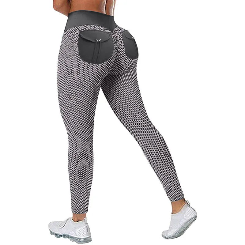 

Honeycomb Yoga Pants Butt Pockets High Waist Hips Sportswear Leggings Peach Hips European And American Fitness Pants Women's