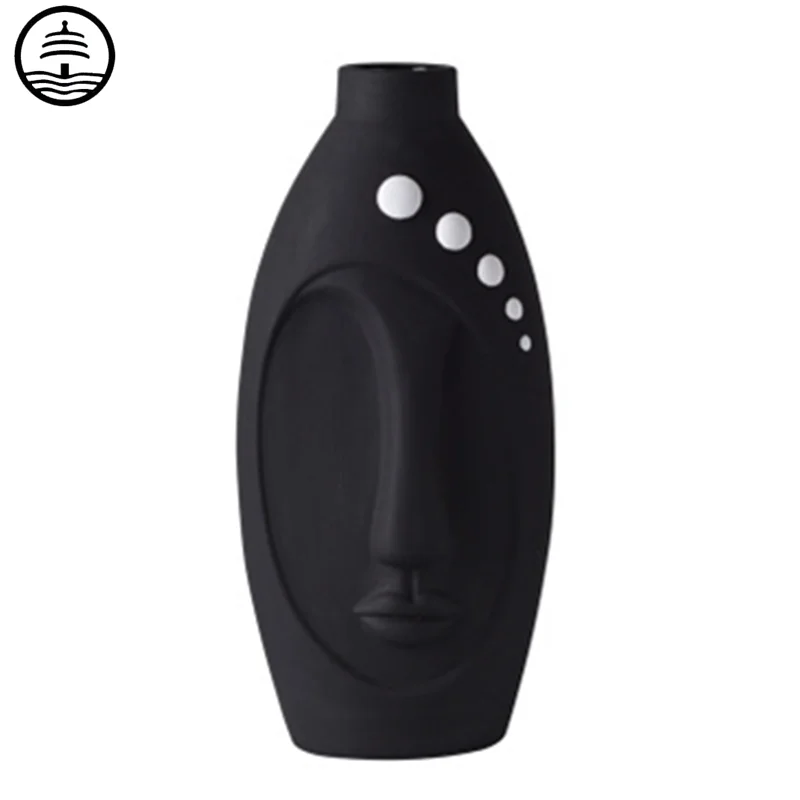 Preto e Branco Sala de Estar Guang Europeu Simples Rosto Humano Cerâmica Vaso Estátua Criativa tv Decoração Casa Escultura A2881 Bao ta