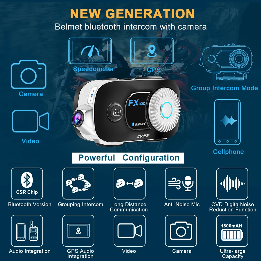 G5 Pro мотоциклетная bluetooth гарнитура для шлема 6 человек Intercom 1080P видео рекордер