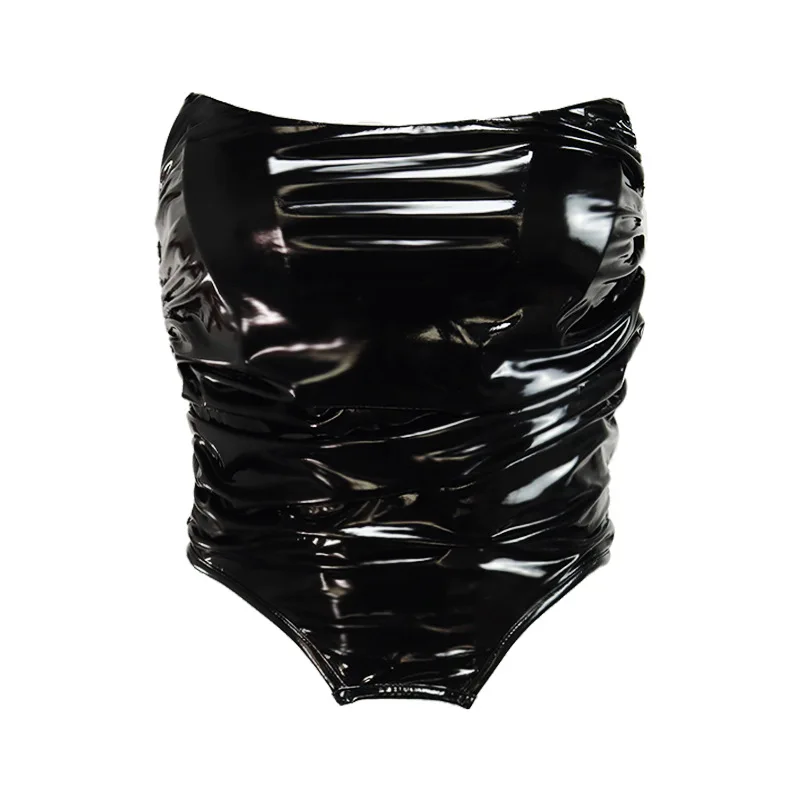 

Autumn and winter 2020 new women's wear sexy off shoulder PU leather bra vest for women