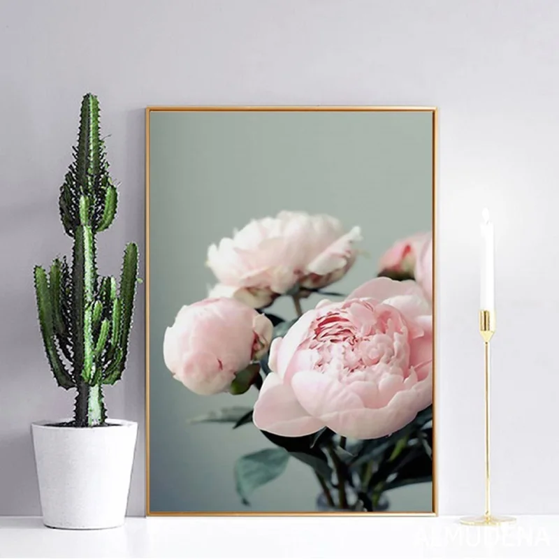 Скандинавский постер розовый цветок зеленый синий лист искусство настенные