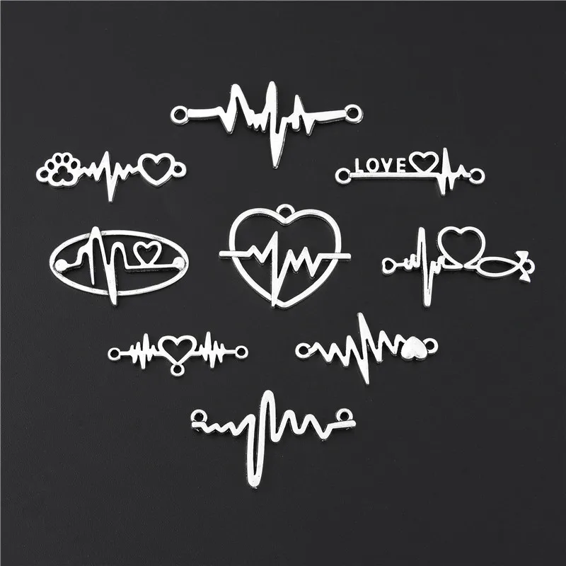 18 шт. микс серебряный цвет сердечный ритм соединитель Подвески Подвеска в виде