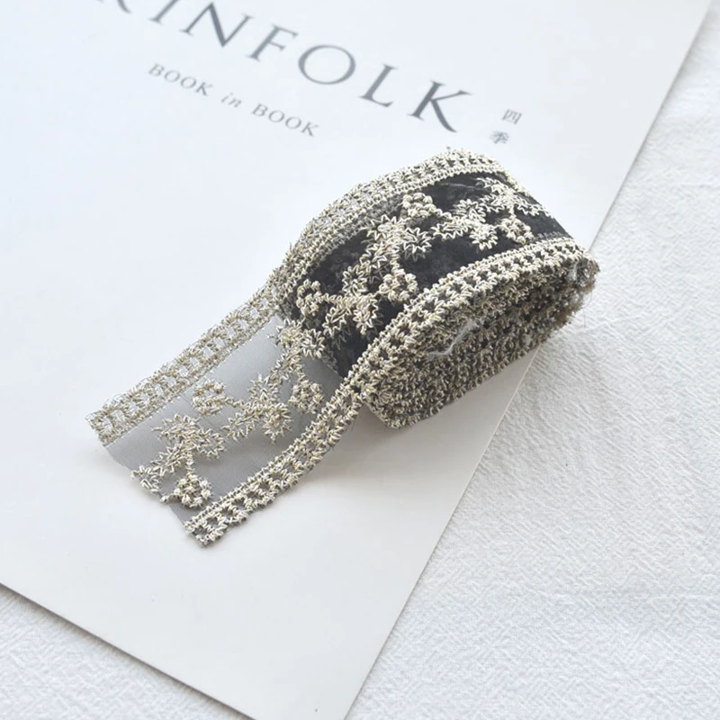 Bow Headwear DIY Crafts Lace Ribbon 4cm Wide For Child Girl Dress Gold Thread Embroidery Flower Fabric Sewing Supplies | Дом и сад