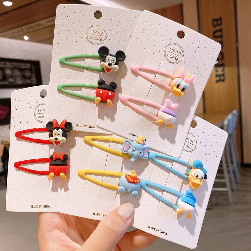 Disney Baby Kids Hair Accessories In Girls Wholesale Hairpins Cut Cartoon Snap Hair Pins and Clips Mickey Minnie Dumbo Daisy