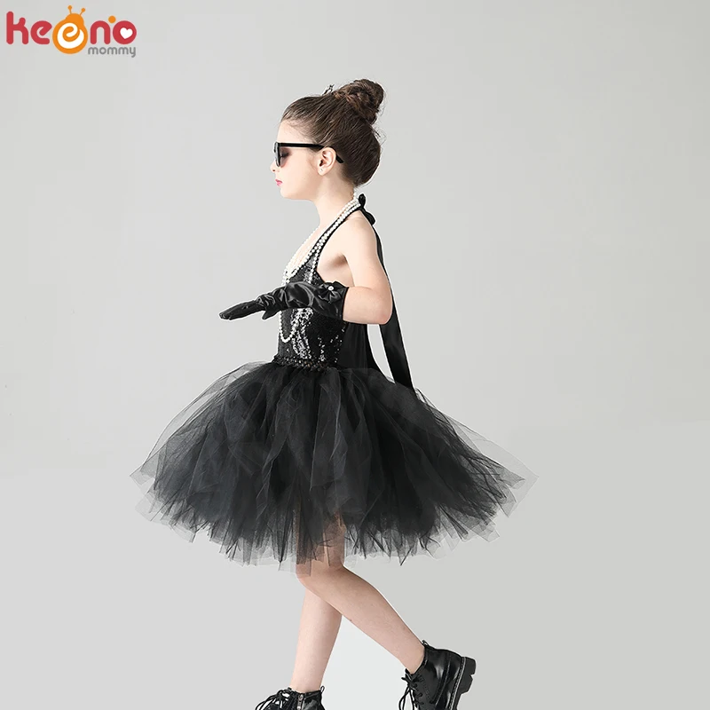 Детское черное платье-пачка с блестками Одри Хепберн для завтрака в Тиффани