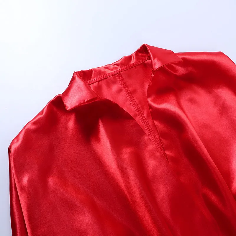 

Silk Shirts Women Red Shirt Women Long Sleeve Shirts Blouse Office Lady Satin Silk Blouse Tops Spring V-neck Woman Basic Shirt