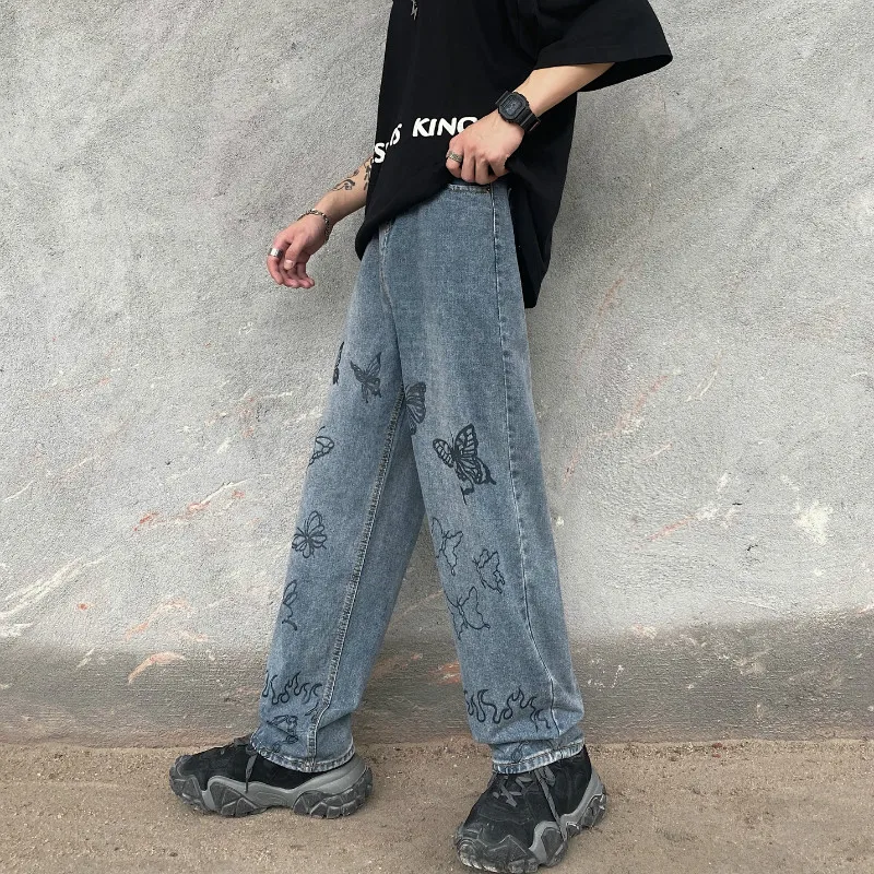 

2020 New Summer Casual Jeans Woman Long Trousers Cowboy Female Loose Streetwear Butterfly Wide-leg Pants ZA4878