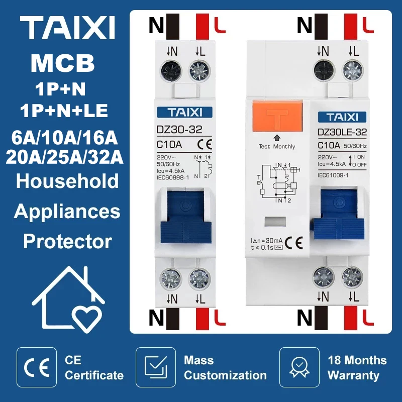 TAIXI TPNL DPN DPNL DZ30 MCB мини автоматический выключатель 1P + N полюс AC 220 В 6A 10A 16A 20A 32A
