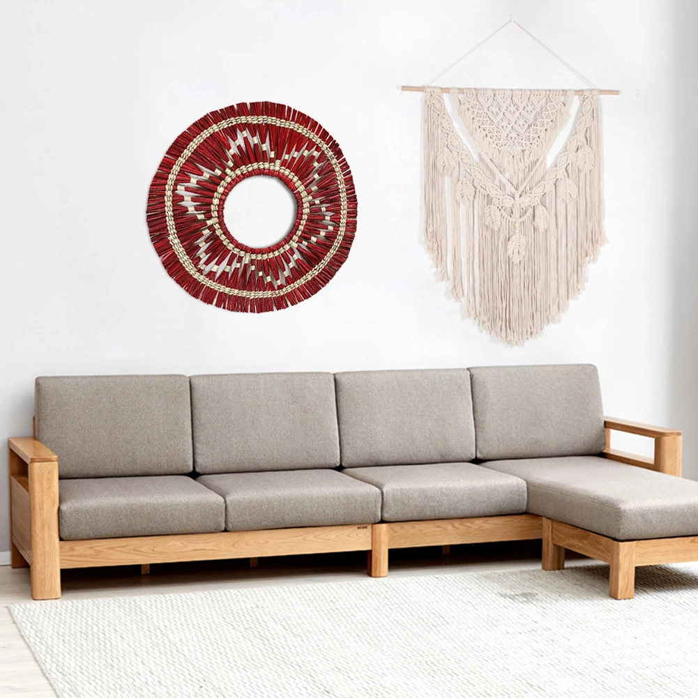 

Mirror Wall Sticker Woven Hanging Rattan Makeup Mirrors Bedroom Living Room Decoration Handmade Wall-Mounted Round Mirror