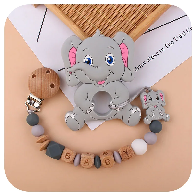 

2Pcs/set Cute Elephant Nursing Teethers and Baby Pacifier Holder Chain Pacifier Clips