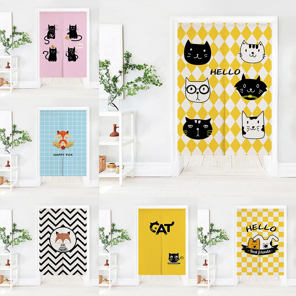 Японские Висячие занавески с изображением счастливой кошки на дверь для