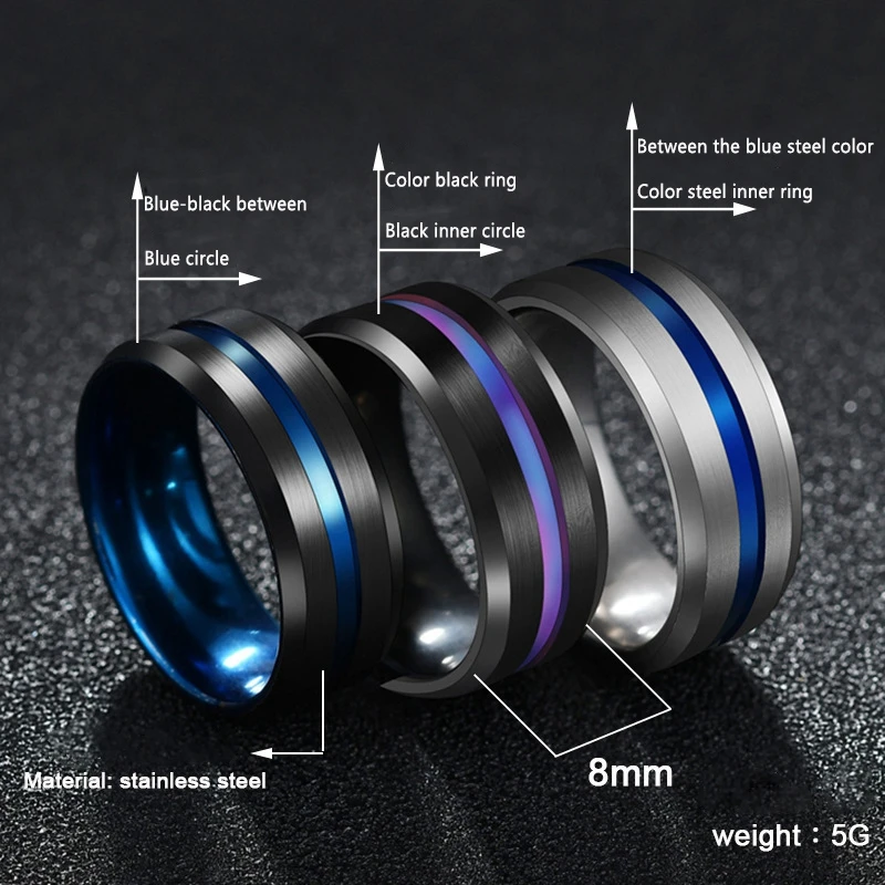 SHUANGR кольца из нержавеющей стали черного и синего цвета миди-кольца для мужчин