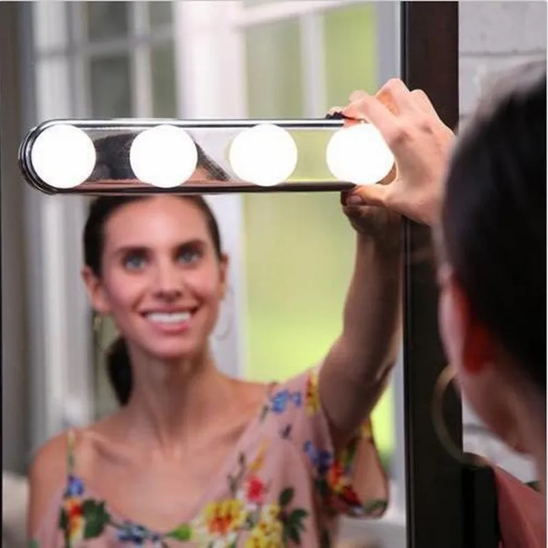 

4 Bulb Led Makeup Mirror Light Suction Cup Installation Dressing Table Vanity Light Bathroom Wall Lamp Battery Powered