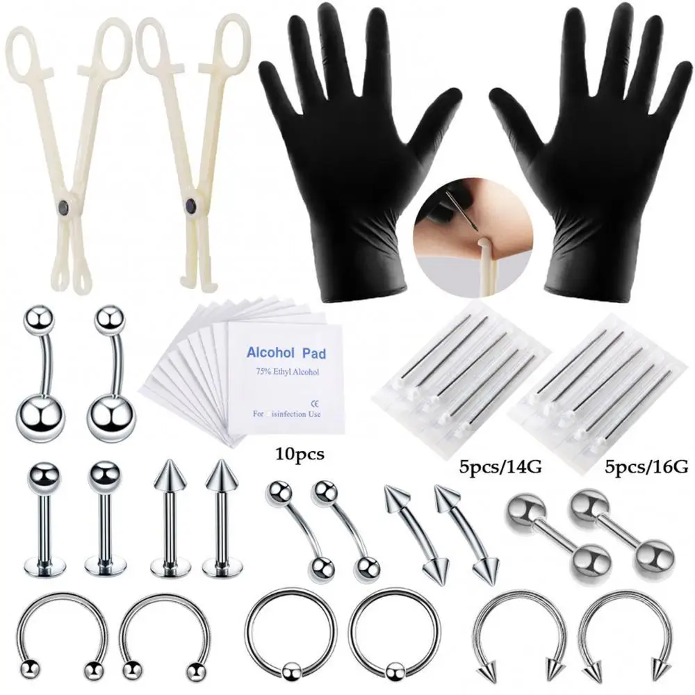 

42Pcs 8mm Tattoo Tools Kit Lip Eyebrow Ear Stud Belly Button Ring Body Piercing
