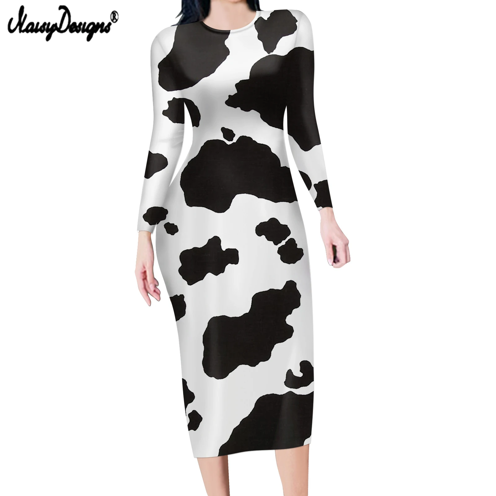 

Женское облегающее платье-карандаш с круглым вырезом и длинным рукавом