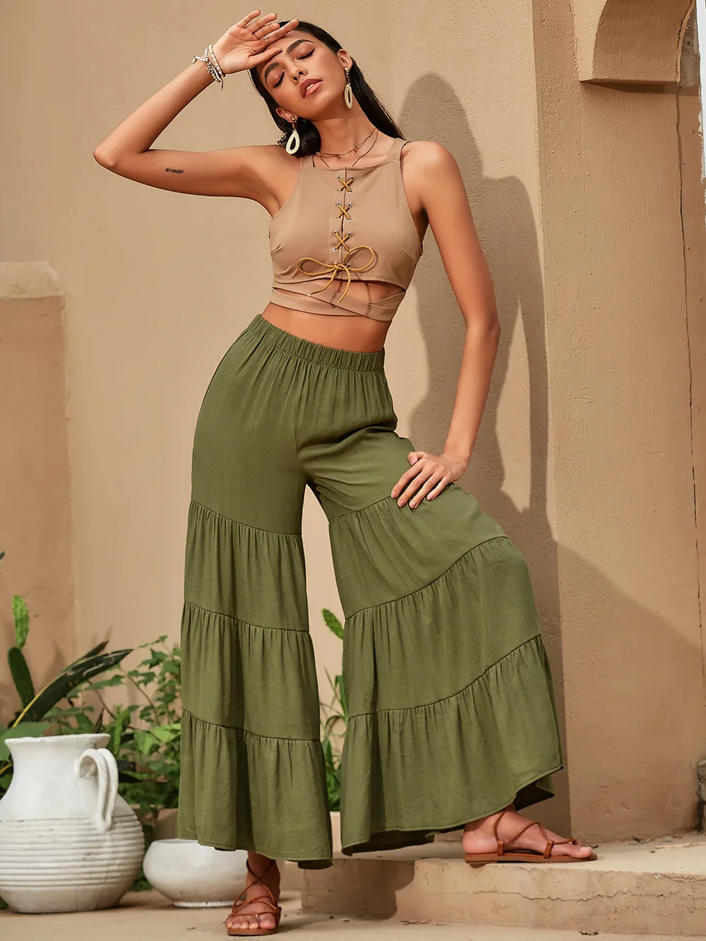 Брюки женские хлопковые с широкими штанинами модные повседневные Свободные