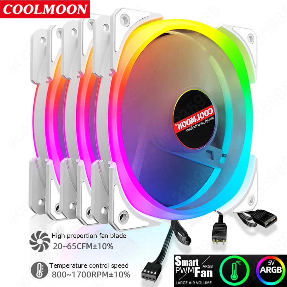 

COOLMOON 12cm Computer Cooler Fan 4Pin PWM 5V 3Pin ARGB Cooling System RGB Controller Heatsink Radiator for PC Case CPU