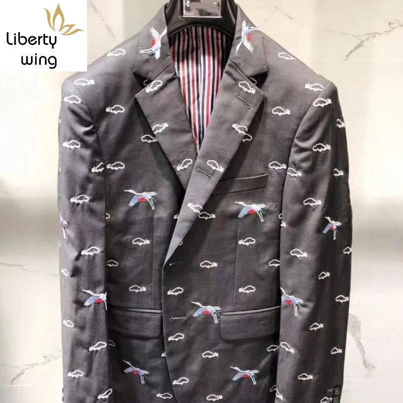 Тяжелый рабочий новый цельный мужской блейзер с вышивкой модный приталенный