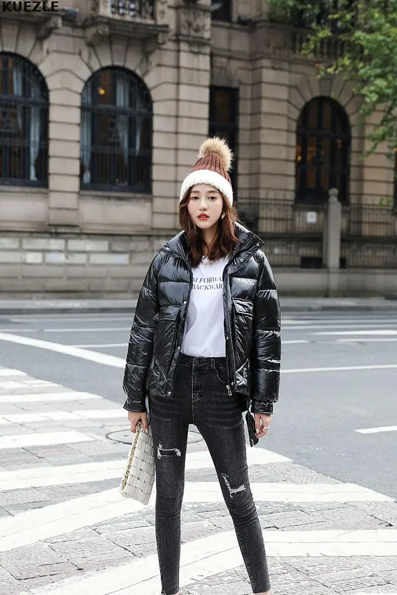 

Vrouwen cotton jacket women top new 2020 fashion down cotton elegant fashion light cotton jackets casual coats Black