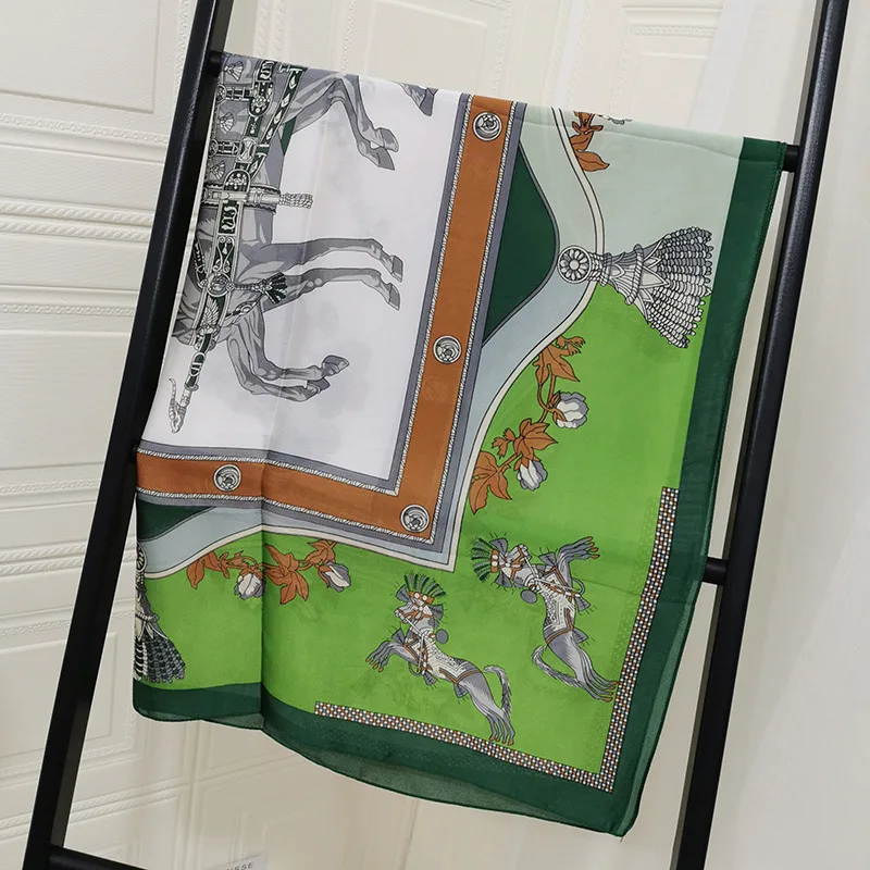 New Ins Style Silk Scarf Female Yingchun Horse Grey Green Decoration Sunscreen Thin Shawl |
