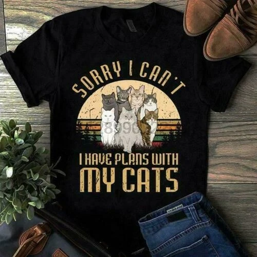 

Sorry I Cant I Have Plans With My Cats Vintage Men T-Shirt Cotton S-6XL