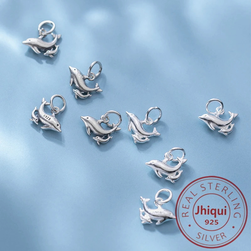 

2PC/LOT 925 Sterling Silver Dolphin Charm Pendant for DIY Bracelet Necklace Making Fine Jewelry Finding