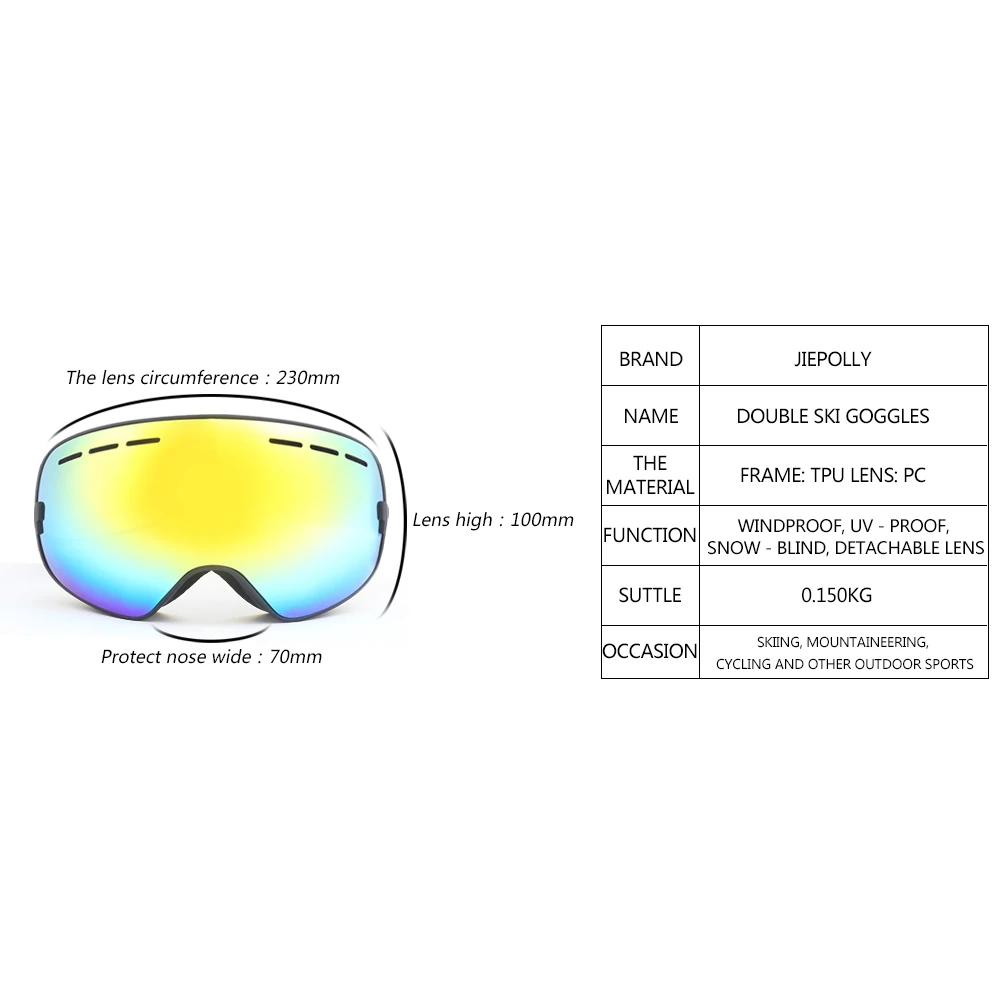 Лыжные очки с двойными линзами UV400 незапотевающие для сноуборда катания на лыжах
