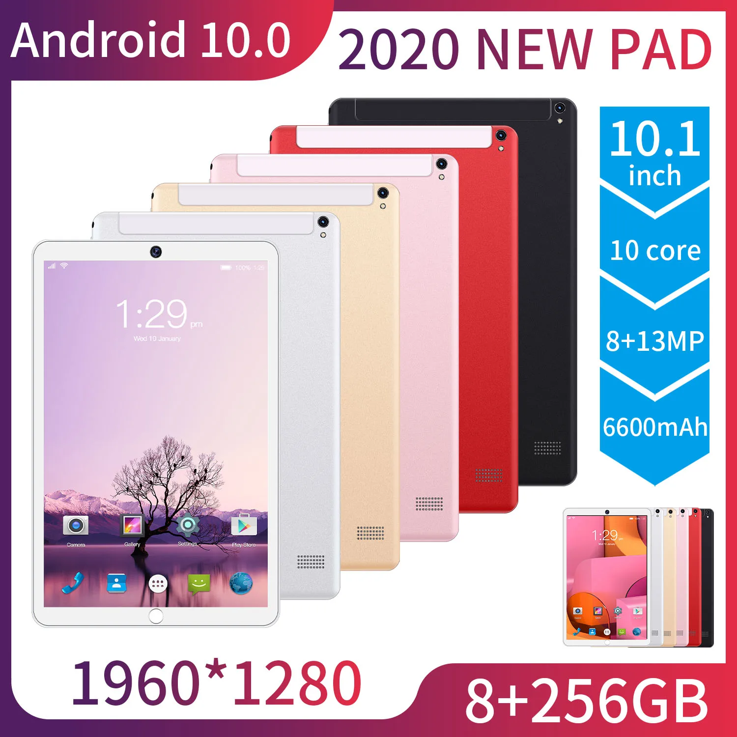 

2021 Factory Direct Sales 10.1 Inch Tablet Android 10.0 Tablet HD Screen Bluetooth Dual Card 8G+256GB 6600mAh Ten-core Processer