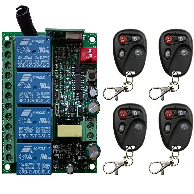 

Universal Wireless Remote Control Switch AC110V 220V 230V 4CH Relay Receiver Module and 4-Channel RF 315MHZ 433 Mhz Transmitter