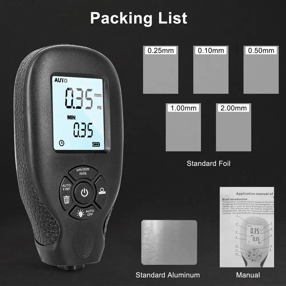

Coating Thickness Gauge Car Painting Depth Gauge Range 0-2000UM Car Paint Film Thickness Tester