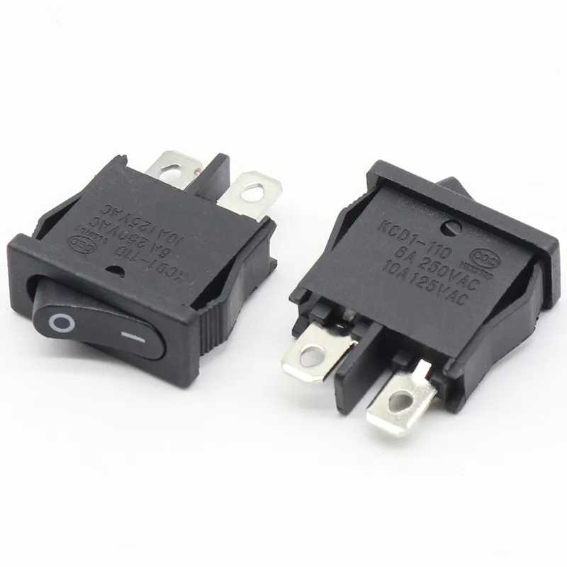 

10 pcs 10*21MM Rocker Switch Black KCD1-110 2Pin 2File Seesaw switch 6A250V Power switch