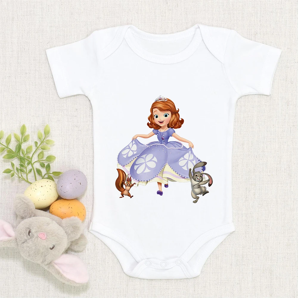 

Summer Toddler Romper Harajuku Fashion Disney Princess Sofia Clover Rabbit Leisure Streetwear Baby Bodysuits Infant Jumpsuit