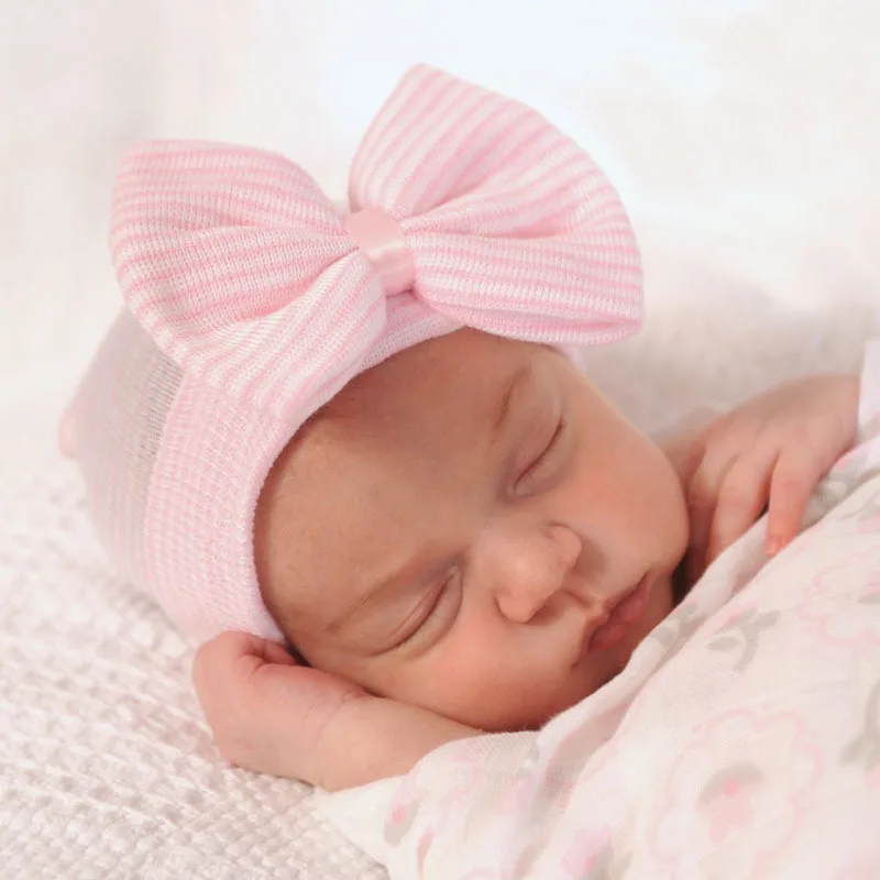 

Cute Newborn Baby Knitted Pullover Cap Girls Comfy Big Bowknot Hospital Hats Warm Beanie Hat Toddler Infant Head Accessories