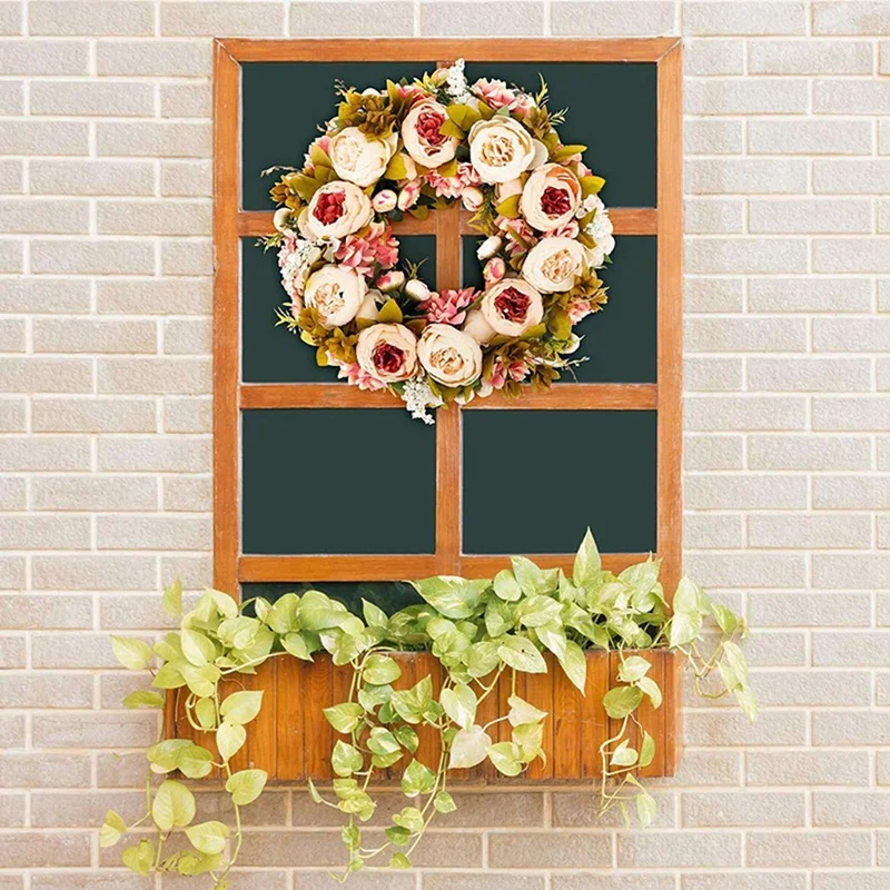 

3 Pcs Santa Claus/Snowman/Reindeer Christmas Ornament with Artificial Peony Flower Wreath 19Inch Vintage Flower Leaves