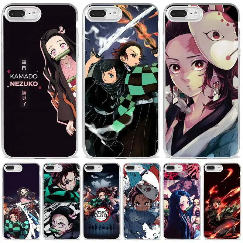 

Anime Demon Slayer Kimetsu no Yaiba Phone Case Transparent For iphone 13 6 7 8 11 12 s c se plus mini x xs xr pro max mobile bag